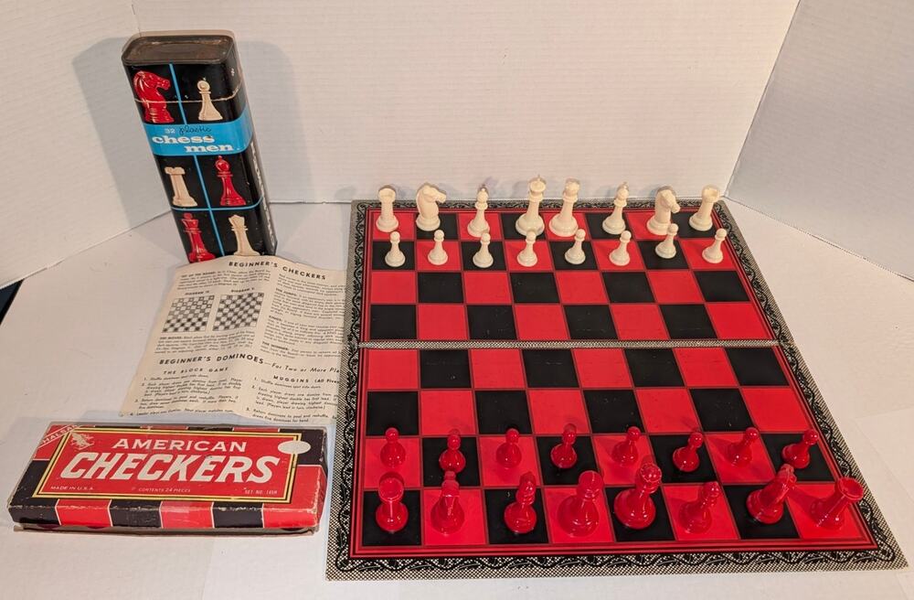 Vintage Whitman Chess Backgammon Board Game American Checkers Halsam Chessman
